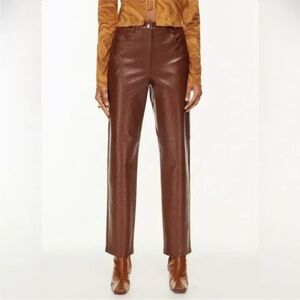Aritzia Wilfred Melina Brown Faux Leather Pants Straight High Rise-Size 2